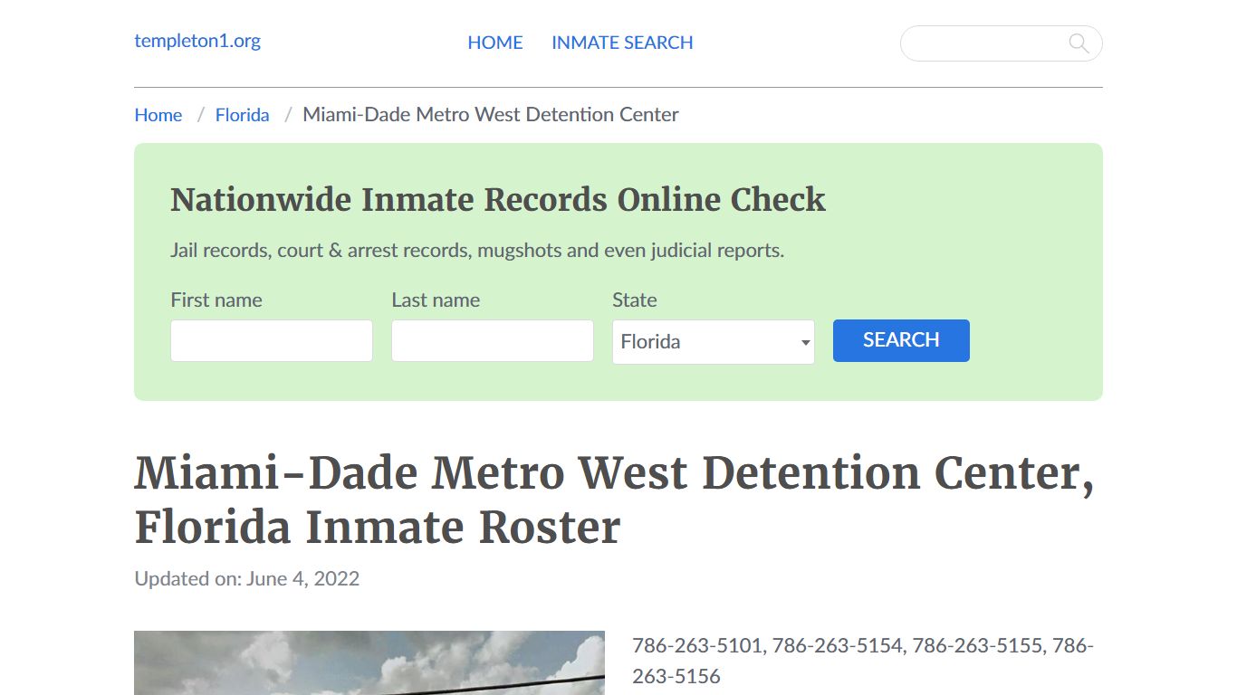 Miami-Dade Metro West Detention Center, Florida Inmate Booking - Templeton